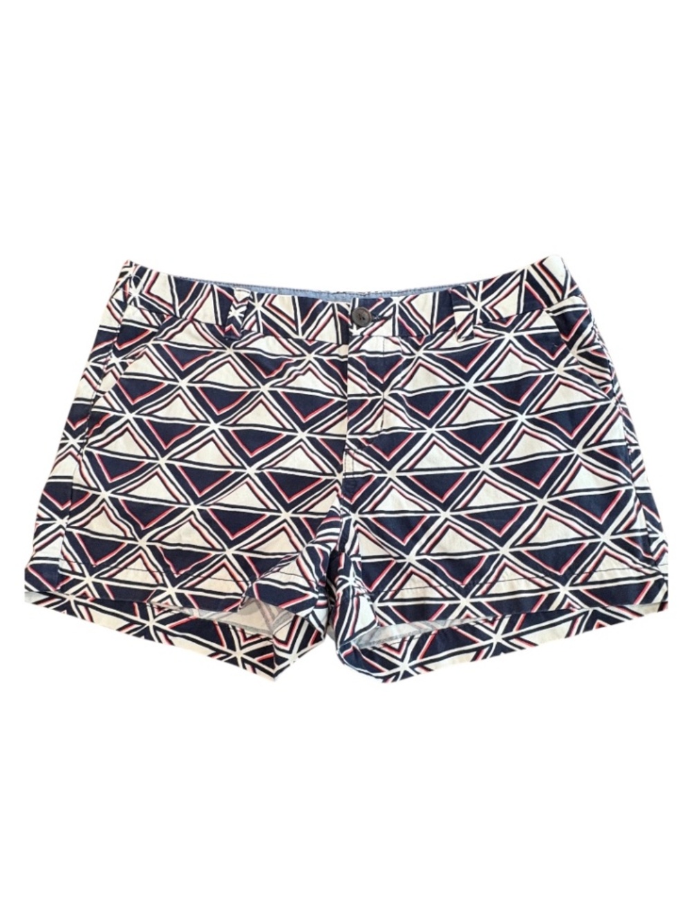 Merona Geometric Triangle Print Tailored Shorts Navy White Red Size 6 - Picture 2 of 6